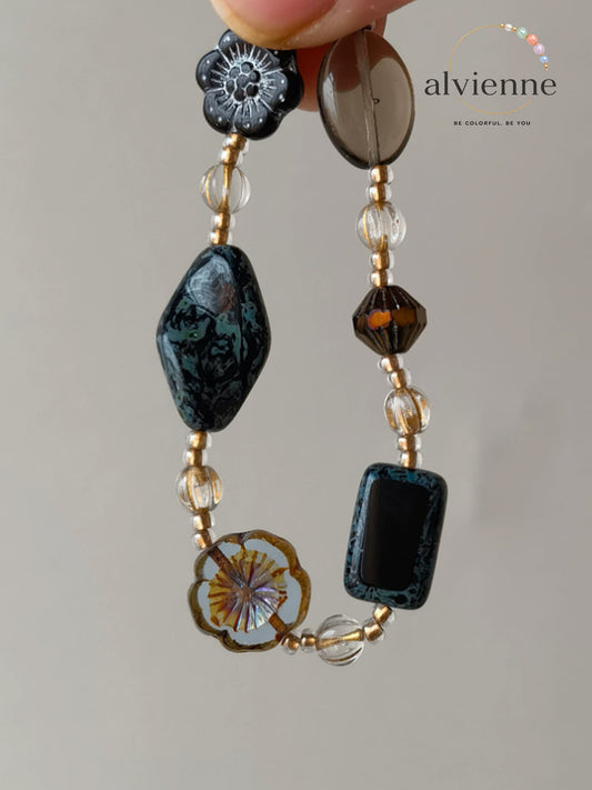 Midnight Ash Vintage Bead Bracelet