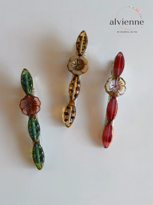Vintage Bloom Glass Bead Hair Barrette