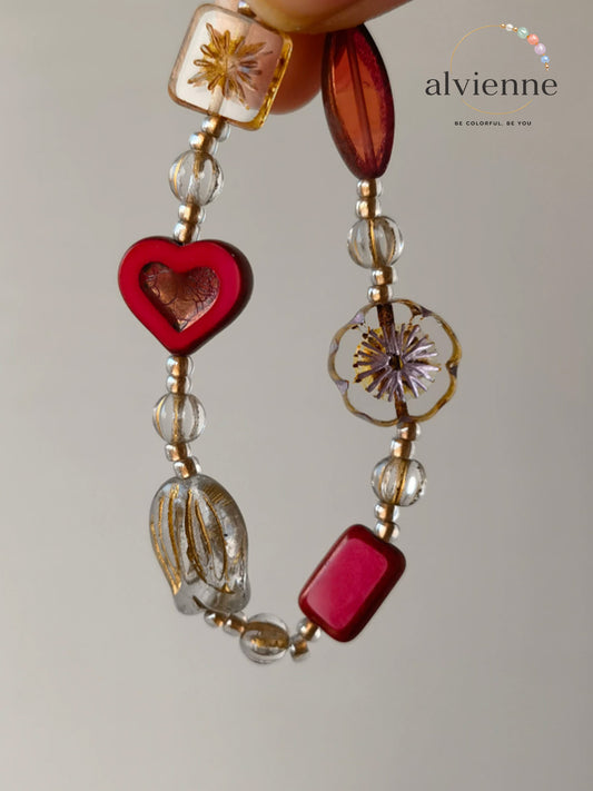 Crimson Velvet Vintage Bead Bracelet