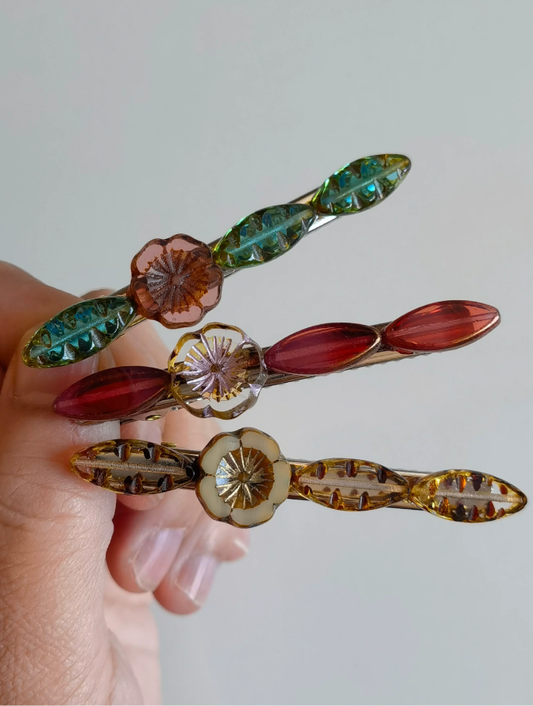 Vintage Bloom Glass Bead Hair Barrette