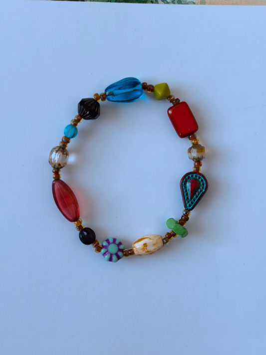Vintage Ember Glass Bead Bracelet