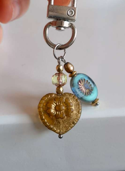 Antique Heart Glass Bead Key Charm